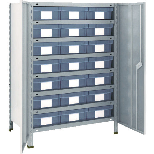 ＴＲＵＳＣＯ　スチールラック　軽量棚扉付　８７５Ｘ４５０Ｘ１２００樹脂引出透明大Ｘ２１　ネオグレー