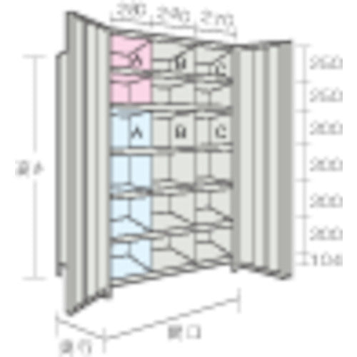 ＴＲＵＳＣＯ　スチールラック　軽量棚両開扉付　８７５Ｘ３８３ＸＨ１８００　７段　ネオグレー