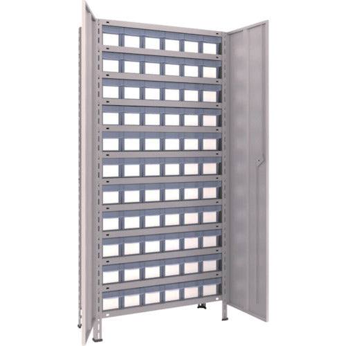 ＴＲＵＳＣＯ　スチールラック　軽量棚扉付　８７５Ｘ３００Ｘ１８００樹脂引出透明小Ｘ６６　ネオグレー