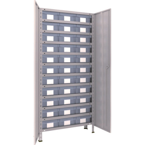ＴＲＵＳＣＯ　スチールラック　軽量棚扉付　８７５Ｘ３００Ｘ１８００樹脂引出透明大Ｘ３３　ネオグレー