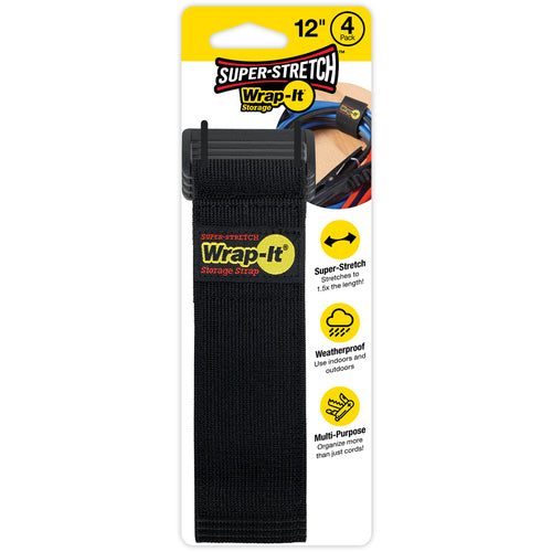 ＷｒａｐーＩｔ　配線コード用伸縮性収納ストラップ　１２インチ　黒