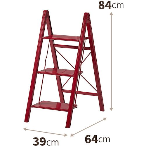 ＴＥＮＭＡ　アルミ踏み台スリム３段　レッド