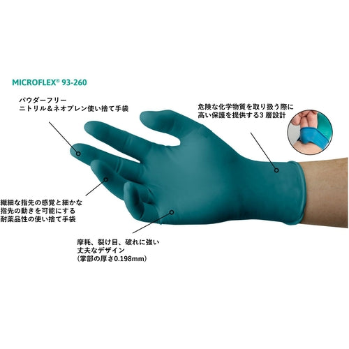 アンセル　ネオプレンゴム使い捨て手袋“マイクロフレックス　９３－２６０”（５０枚入）