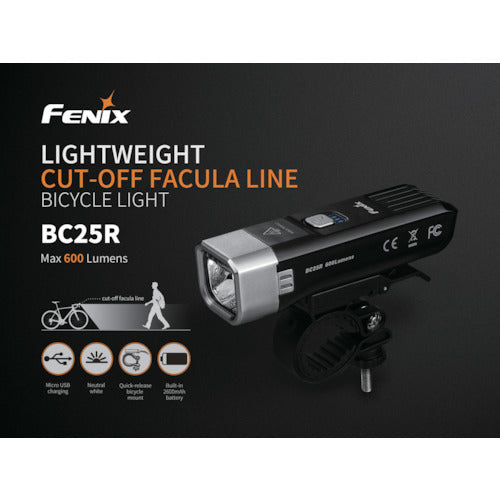 ＦＥＮＩＸ　ＬＥＤバイクライト　ＢＣ２５Ｒ　ブラック　明るさ６００ｌｍ
