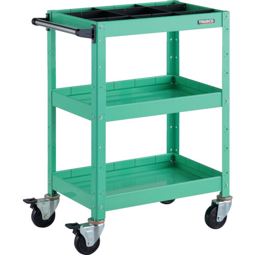 ＴＲＵＳＣＯ　ツールワゴン　バーディワゴン　６００Ｘ４００ＸＨ８８０　深３段　１段仕切板付　ヤンググリーン