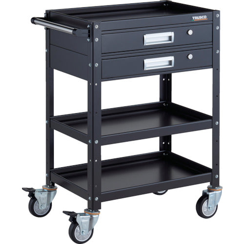 ＴＲＵＳＣＯ　ツールワゴン　バーディワゴン　６００Ｘ４００　引出２段付　ウレタン車輪　ブラック