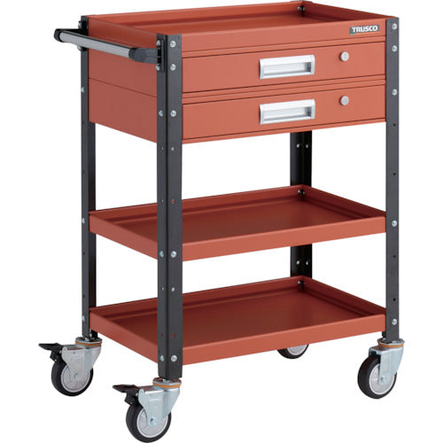 ＴＲＵＳＣＯ　ツールワゴン　バーディワゴン　６００Ｘ４００　引出２段付　ウレタン車輪　オレンジ／ブラック