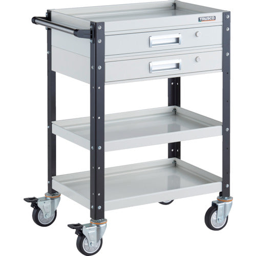 ＴＲＵＳＣＯ　ツールワゴン　バーディワゴン　６００Ｘ４００　引出２段付　ウレタン車輪　ホワイト／ブラック