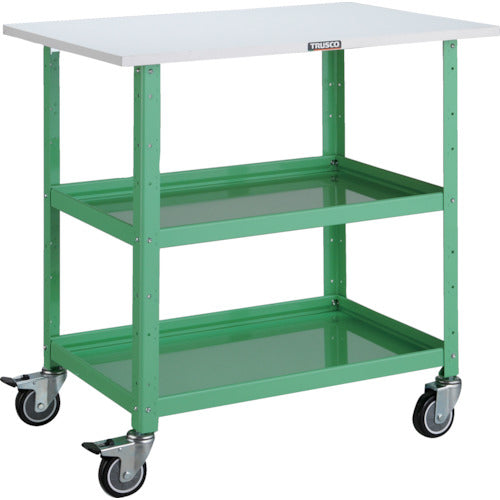ＴＲＵＳＣＯ　ツールワゴン　バーディワゴン　７５０Ｘ５００　天板付　ウレタン車輪　ヤンググリーン