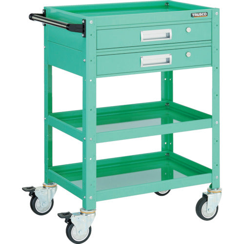 ＴＲＵＳＣＯ　ツールワゴン　バーディワゴン　７５０×５００　引出２段付　ウレタン車輪　ヤンググリーン