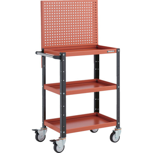 ＴＲＵＳＣＯ　ツールワゴン　バーディワゴン　上部パンチングパネル付　６００Ｘ４００Ｘ１３３０　ウレタン車輪　オレンジ／ブラック