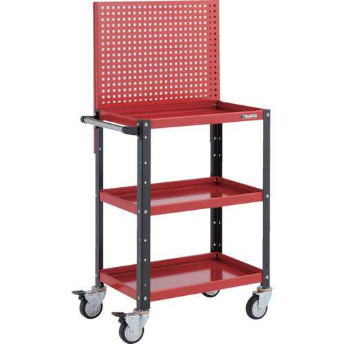 ＴＲＵＳＣＯ　ツールワゴン　バーディワゴン　上部パンチングパネル付　６００Ｘ４００Ｘ１３３０　ウレタン車輪　レッド／ブラック