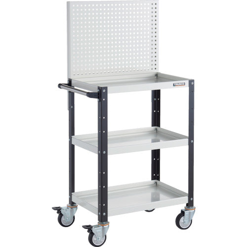 ＴＲＵＳＣＯ　ツールワゴン　バーディワゴン　上部パンチングパネル付　６００Ｘ４００Ｘ１３３０　ウレタン車輪　ホワイト／ブラック