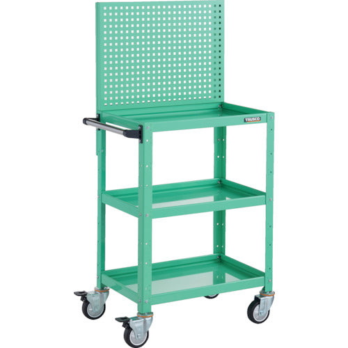 ＴＲＵＳＣＯ　ツールワゴン　バーディワゴン　上部パンチングパネル付　６００Ｘ４００Ｘ１３３０　ウレタン車輪　ヤンググリーン