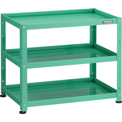 ＴＲＵＳＣＯ　小型ボルト式棚　バーディワゴンラック型　７５０Ｘ５００　３段　ヤンググリーン