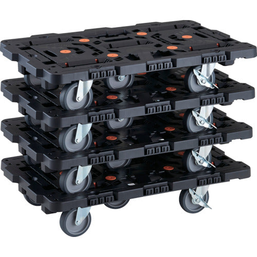 ＴＲＵＳＣＯ　まとめ買い　連結式樹脂製平台車　ビートル　７００Ｘ４５０　自在５輪　内２輪ストッパー付　４台セット