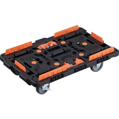 ＴＲＵＳＣＯ　連結式樹脂製平台車　ビートル　７００Ｘ４５０　自在３輪　内２輪ストッパー付　コボレ止めセット　とめたろう付