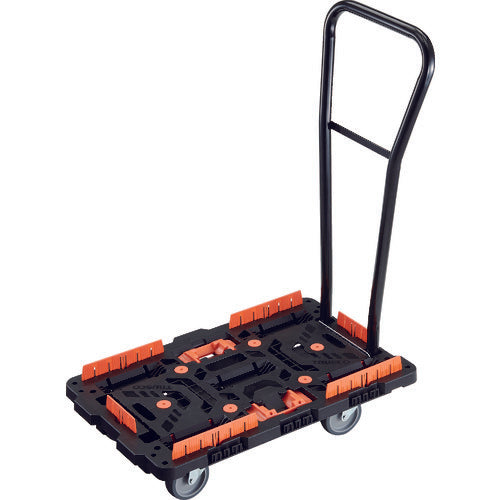 ＴＲＵＳＣＯ　連結式樹脂製平台車　ビートル　７００Ｘ４５０　自在５輪　脱着式ハンドル付　コボレ止めセット　とめたろう付