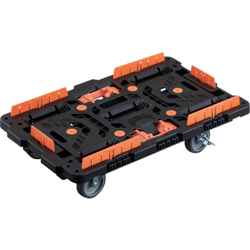 ＴＲＵＳＣＯ　連結式樹脂製平台車　ビートル　７００Ｘ４５０　自在５輪　内２輪ストッパー付　コボレ止めセット　とめたろう付