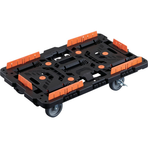 ＴＲＵＳＣＯ　連結式樹脂製平台車　ビートル　７００Ｘ４５０　自在５輪　内２輪ストッパー付　コボレ止めセット付