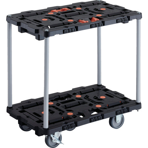 ＴＲＵＳＣＯ　連結式樹脂製２段台車　ビートル　７００Ｘ４５０　自在３輪　内２輪ストッパー付　とめたろう付　ハンドルなし
