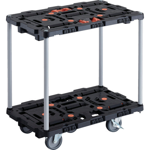 ＴＲＵＳＣＯ　連結式樹脂製２段台車　ビートル　７００Ｘ４５０　自在５輪　内２輪ストッパー付　とめたろう付　ハンドルなし