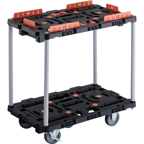 ＴＲＵＳＣＯ　連結式樹脂製２段台車　ビートル　７００Ｘ４５０　自在３輪　内２輪ストッパー付　コボレ止めセット　とめたろう付　ハンドルなし