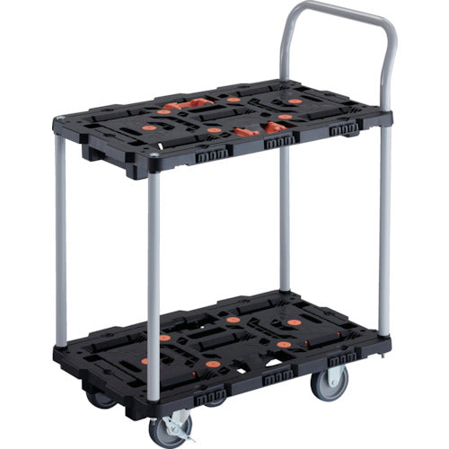 ＴＲＵＳＣＯ　連結式樹脂製２段台車　ビートル　７００Ｘ４５０　自在３輪　内２輪ストッパー付　とめたろう　ハンドル付