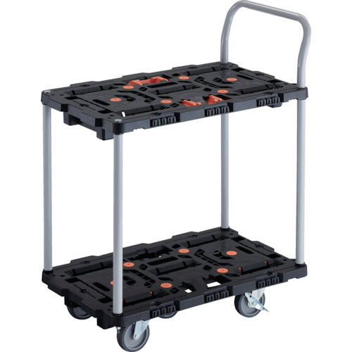 ＴＲＵＳＣＯ　連結式樹脂製２段台車　ビートル　７００Ｘ４５０　自在５輪　内２輪ストッパー付　とめたろう　ハンドル付
