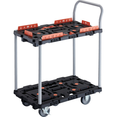 ＴＲＵＳＣＯ　連結式樹脂製２段台車　ビートル　７００Ｘ４５０　自在３輪　内２輪ストッパー付　コボレ止めセット　とめたろう　ハンドル付