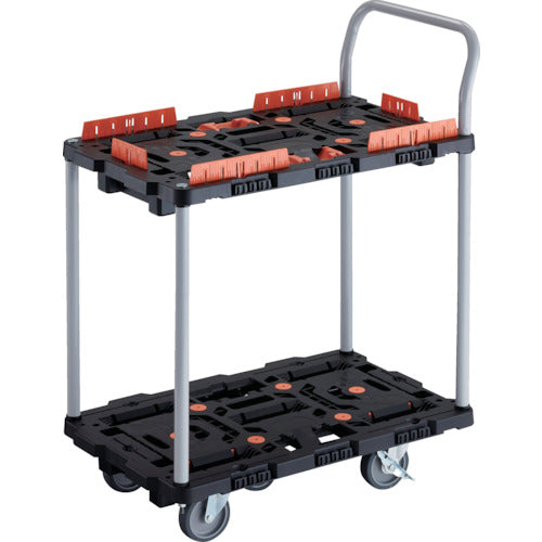 ＴＲＵＳＣＯ　連結式樹脂製２段台車　ビートル　７００Ｘ４５０　自在５輪　内２輪ストッパー付　コボレ止めセット　とめたろう　ハンドル付