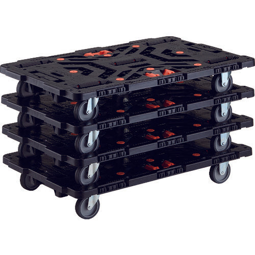 ＴＲＵＳＣＯ　まとめ買い　連結式樹脂製平台車　ビートル　９００Ｘ６００　自在３輪　とめたろう付　４台セット
