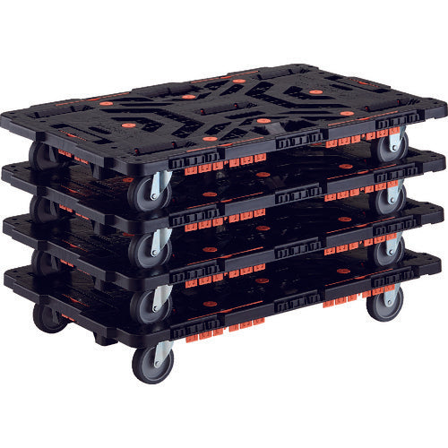ＴＲＵＳＣＯ　まとめ買い　連結式樹脂製平台車　ビートル　９００Ｘ６００　自在３輪　コボレ止めセット付　４台セット