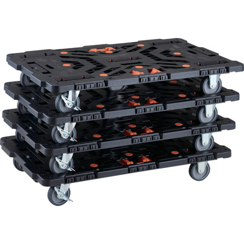 ＴＲＵＳＣＯ　まとめ買い　連結式樹脂製平台車　ビートル　９００Ｘ６００　自在３輪　内２輪ストッパー付　コボレ止めセット　とめたろう付　４台セット