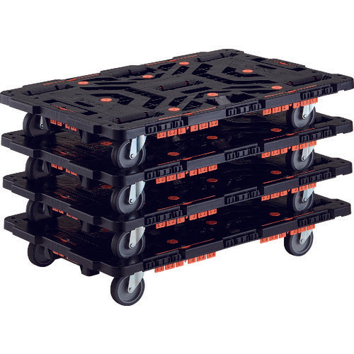 ＴＲＵＳＣＯ　連結式樹脂製平台車　ビートル　９００Ｘ６００　自在５輪　コボレ止めセット付　まとめ買い４台