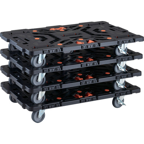ＴＲＵＳＣＯ　まとめ買い　連結式樹脂製平台車　ビートル　９００Ｘ６００　自在５輪　内２輪ストッパー付　コボレ止めセット　とめたろう付　４台セット
