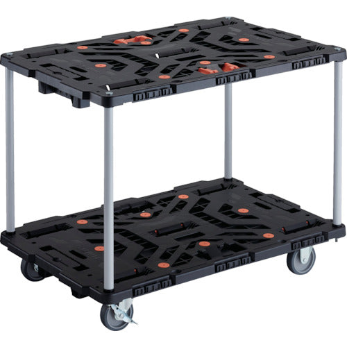 ＴＲＵＳＣＯ　連結式樹脂製２段台車　ビートル　９００Ｘ６００　自在３輪　内２輪ストッパー付　とめたろう付　ハンドルなし