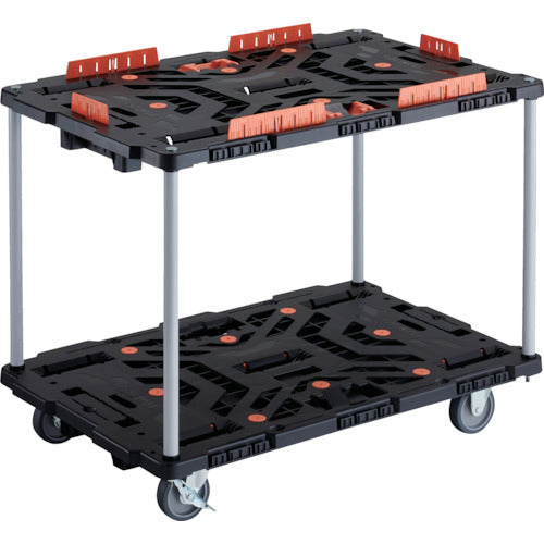 ＴＲＵＳＣＯ　連結式樹脂製２段台車　ビートル　９００Ｘ６００　自在３輪　内２輪ストッパー付　コボレ止めセット　とめたろう付　ハンドルなし