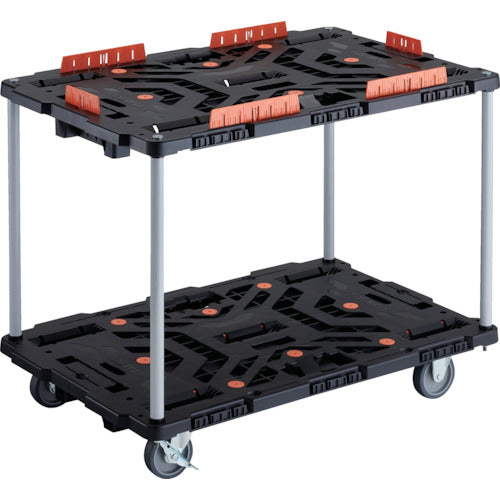 ＴＲＵＳＣＯ　連結式樹脂製２段台車　ビートル　９００Ｘ６００　自在３輪　内２輪ストッパー付　コボレ止めセット付　ハンドルなし