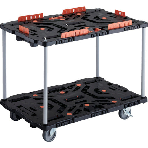 ＴＲＵＳＣＯ　連結式樹脂製２段台車　ビートル　９００Ｘ６００　自在５輪　内２輪ストッパー付　コボレ止めセット　とめたろう付　ハンドルなし