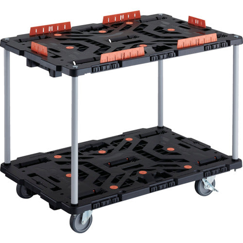 ＴＲＵＳＣＯ　連結式樹脂製２段台車　ビートル　９００Ｘ６００　自在５輪　内２輪ストッパー付　コボレ止めセット付　ハンドルなし