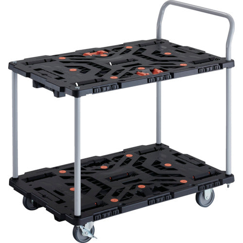 ＴＲＵＳＣＯ　連結式樹脂製２段台車　ビートル　９００Ｘ６００　自在３輪　内２輪ストッパー付　とめたろう　ハンドル付