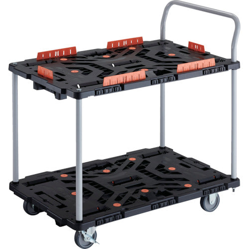 ＴＲＵＳＣＯ　連結式樹脂製２段台車　ビートル　９００Ｘ６００　自在３輪　内２輪ストッパー付　コボレ止めセット　ハンドル付
