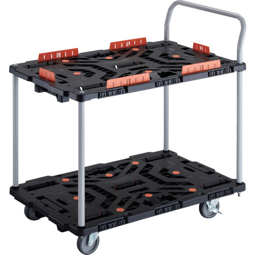 ＴＲＵＳＣＯ　連結式樹脂製２段台車　ビートル　９００Ｘ６００　自在５輪　内２輪ストッパー付　コボレ止めセット　ハンドル付