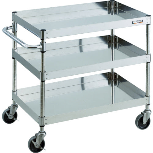 ＴＲＵＳＣＯ　ステンレスワゴン　クリーンフェニックスワゴン　ＳＵＳ３０４　Ｗ６００×Ｄ４００×Ｈ７４０　３段　ＳＵＳ金具