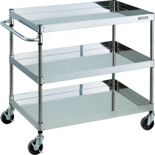 ＴＲＵＳＣＯ　ステンレスワゴン　クリーンフェニックスワゴン　ＳＵＳ３０４　Ｗ９００×Ｄ６００×Ｈ８８０　３段　スチール金具