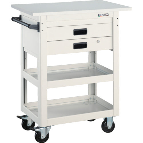 ＴＲＵＳＣＯ　ツールワゴン　ドルフィン　天板付　７５０Ｘ５００　２段引出　ホワイト