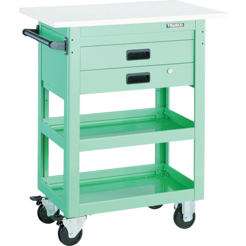 ＴＲＵＳＣＯ　ツールワゴン　ドルフィン　天板付　７５０Ｘ５００　２段引出　ヤンググリーン