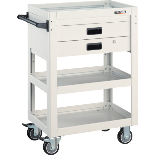 ＴＲＵＳＣＯ　ツールワゴン　ドルフィン　６００×４００　２段引出　ウレタンキャスター　ホワイト