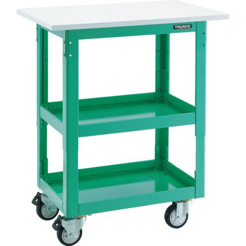 ＴＲＵＳＣＯ　ツールワゴン　ドルフィン　高さ調節式　天板付　ウレタン車輪　ヤンググリーン
